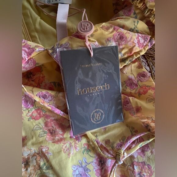 House of CB Maxi Dress Sz XS Yellow Floral Felizia Butter Print Puff Selene NEW - Picture 16 of 16